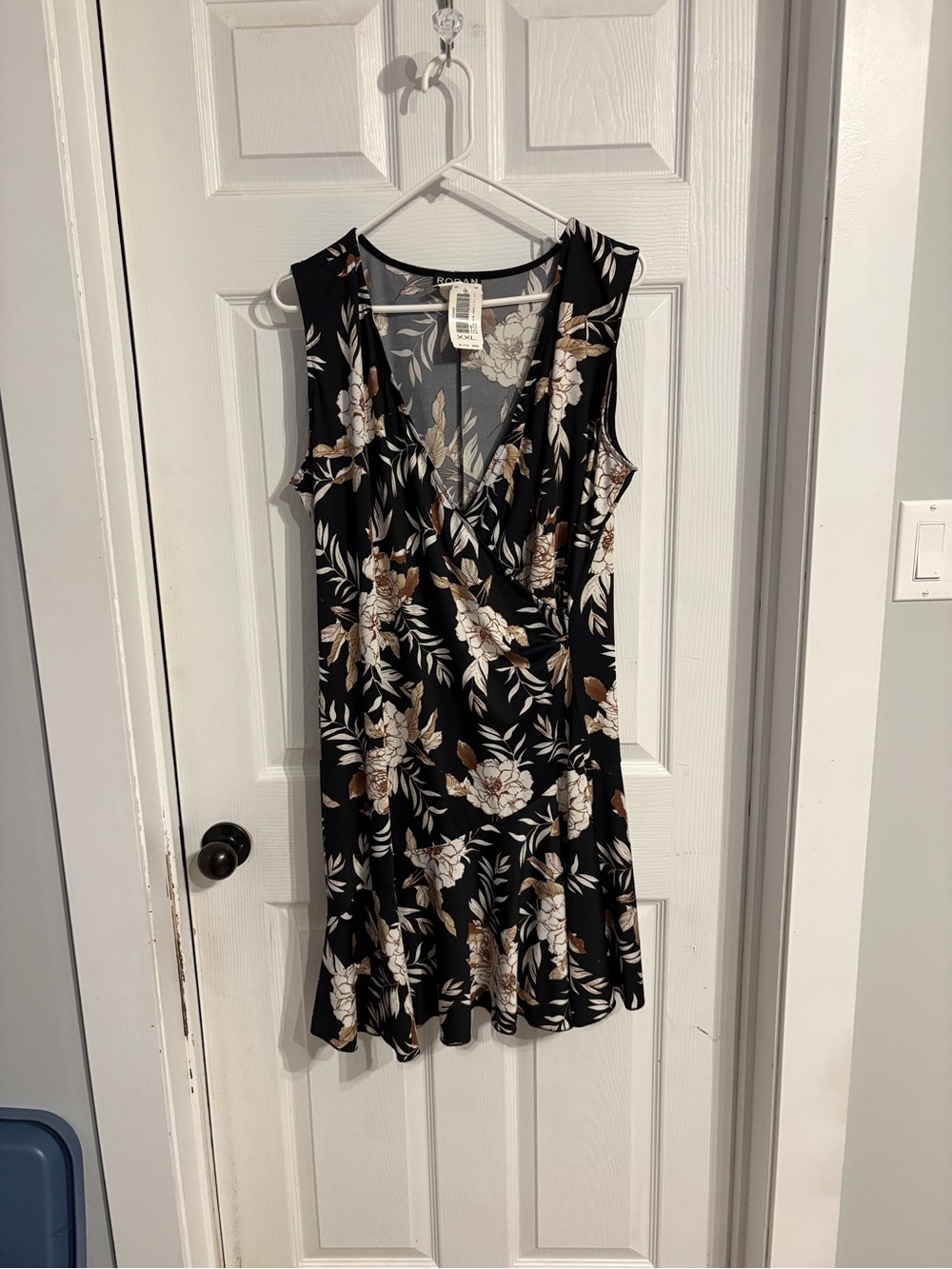 Roda Black Floral Sleeveless Wrap Dress with Cream & Brown Blooms